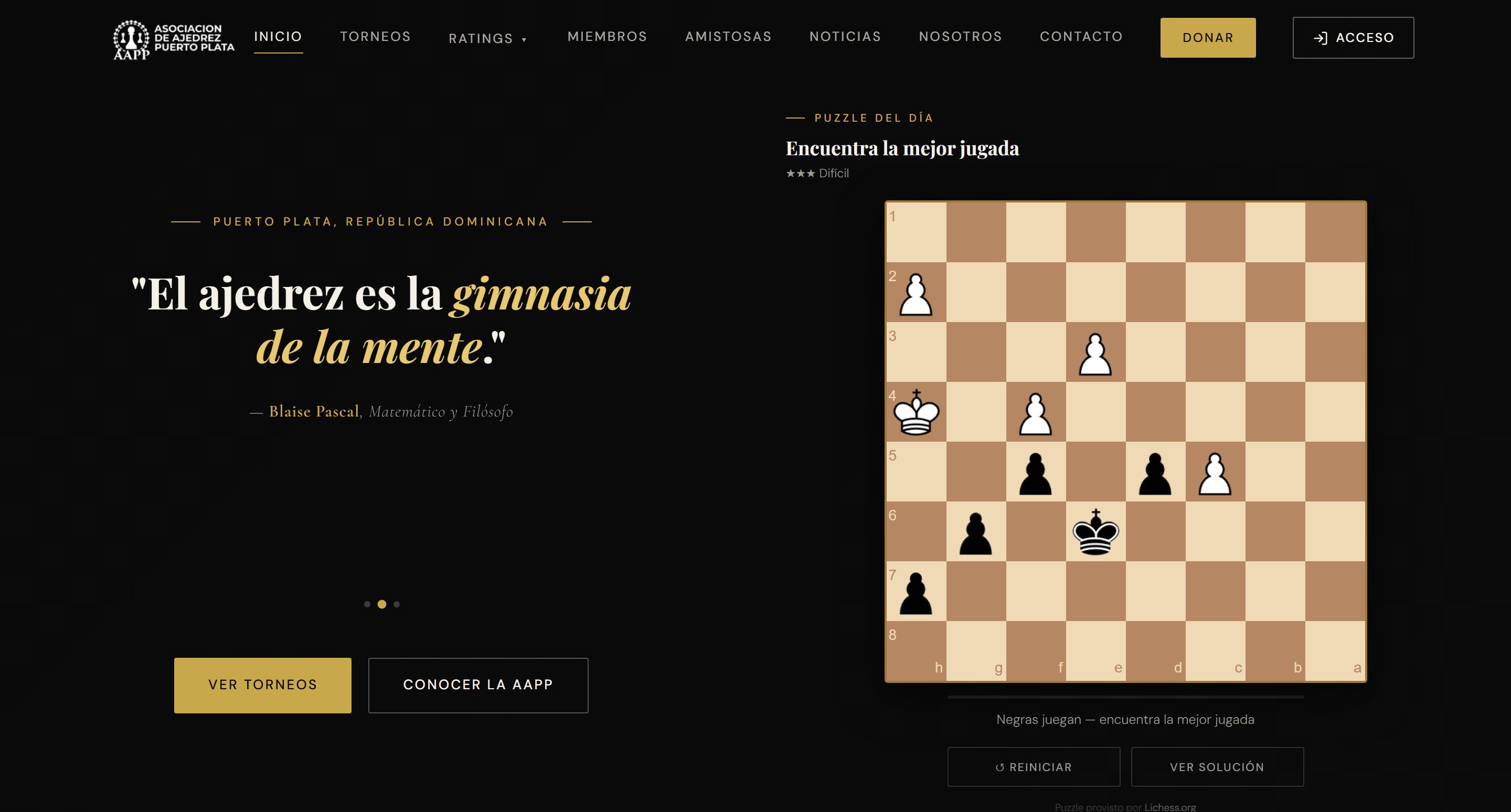 Website for the Puerto Plata Chess Association, a Mapple Agency project